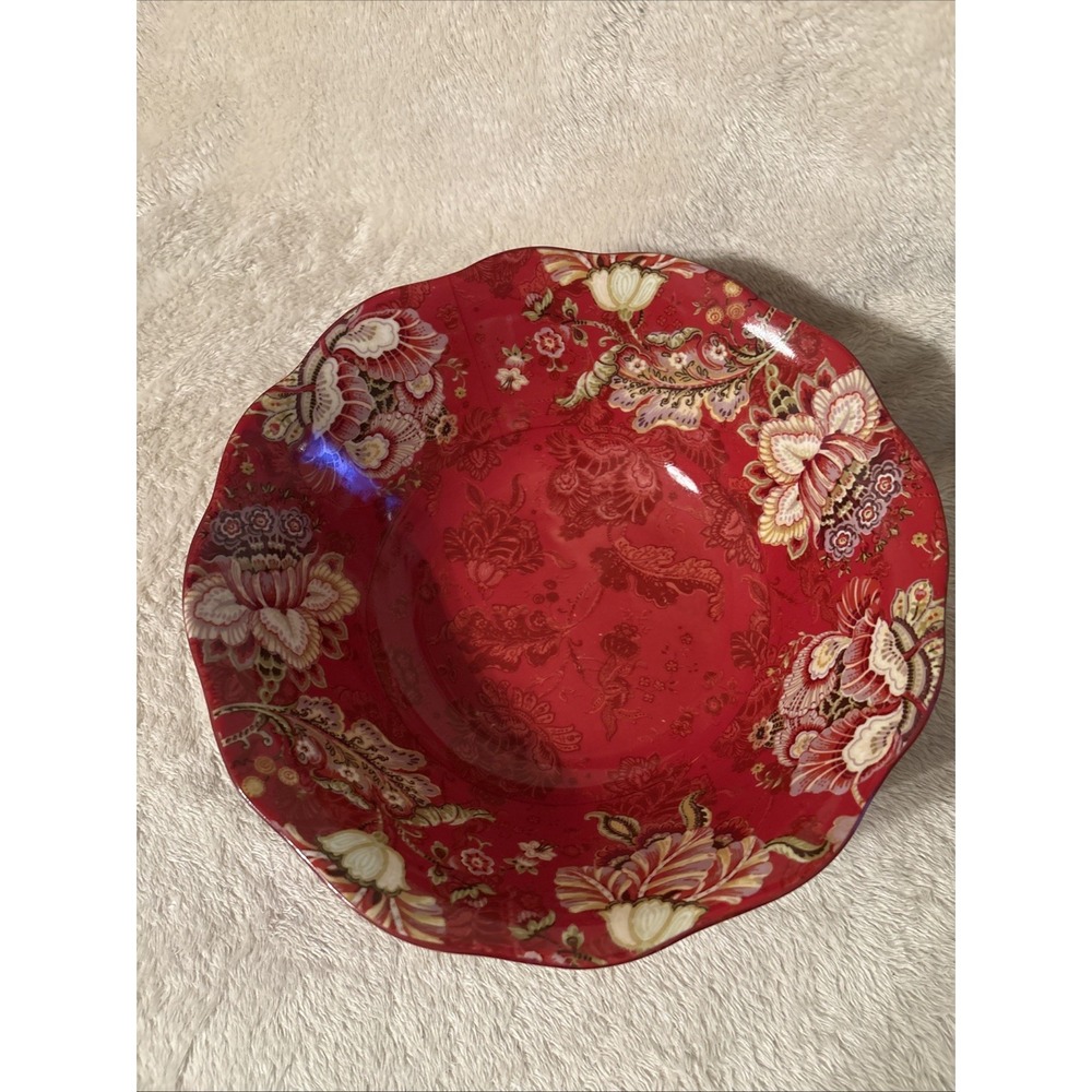 222 FIFTH Gabrielle Red Large Round Serving Bowl Floral 10"